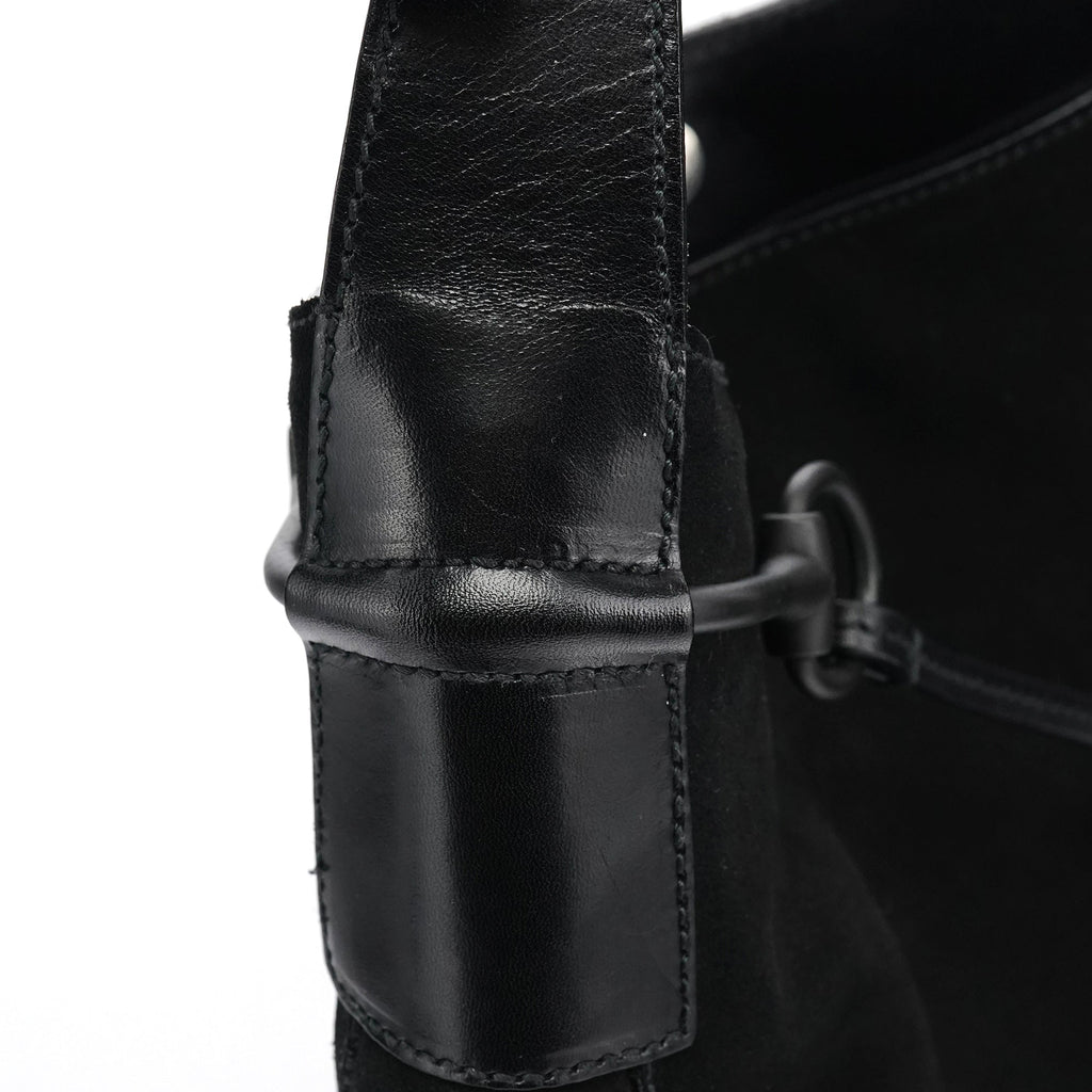 101975 Black Suede Horsebit Shoulder Bag