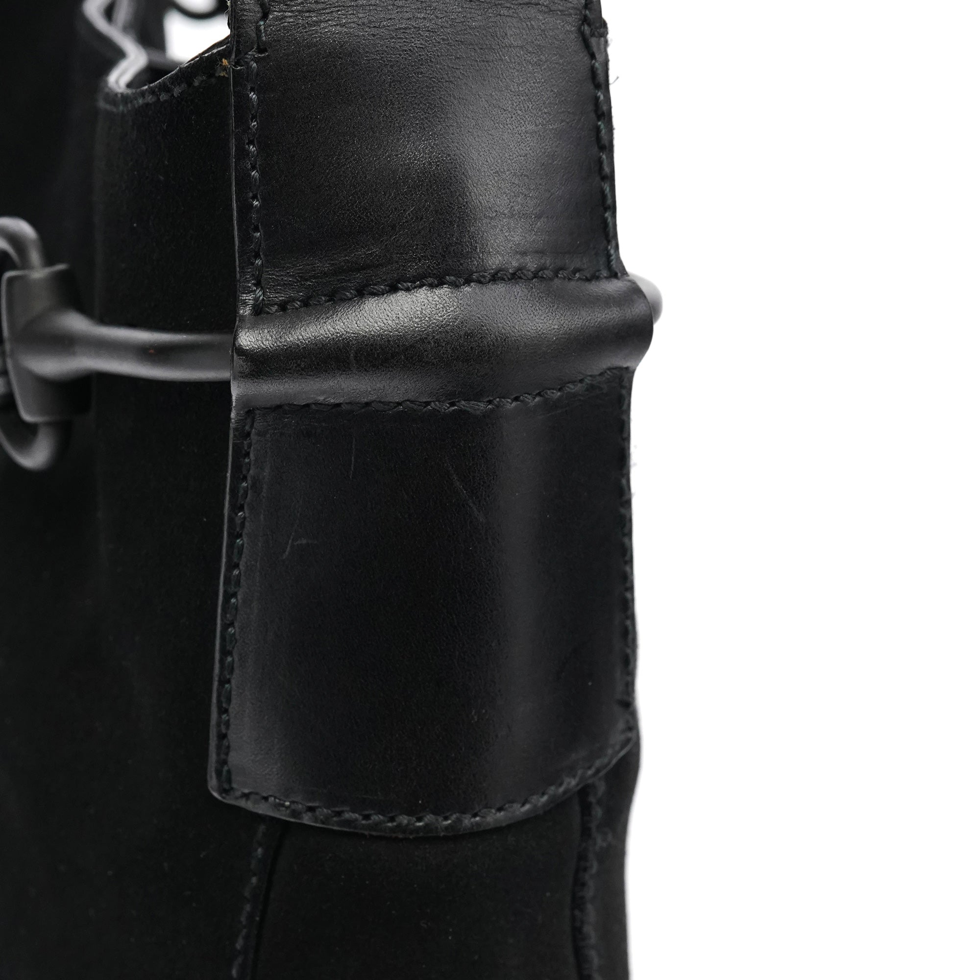 101975 Black Suede Horsebit Shoulder Bag