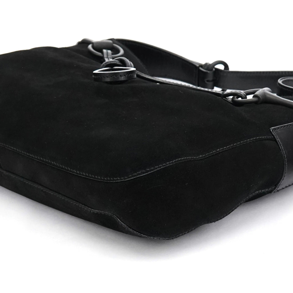 101975 Black Suede Horsebit Shoulder Bag