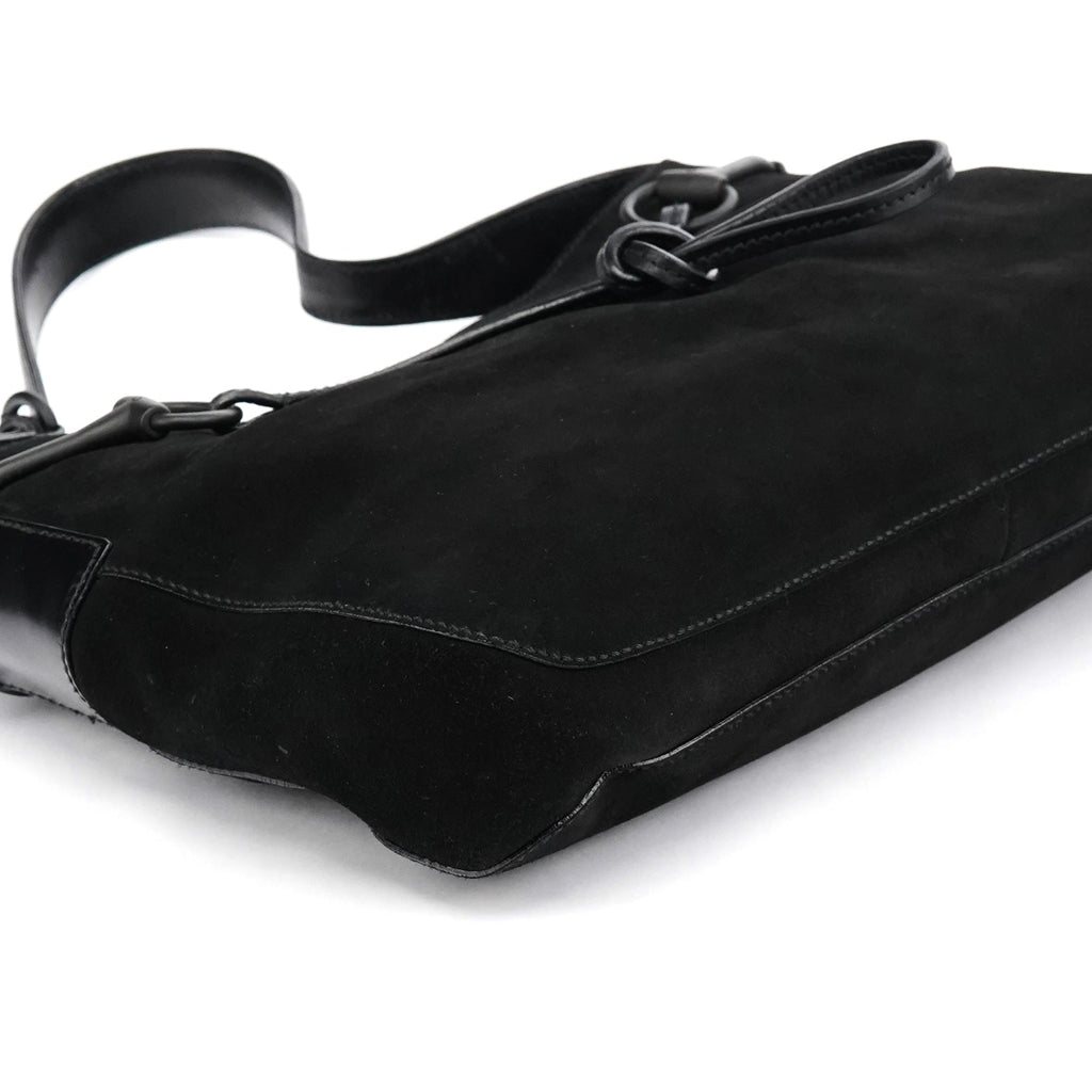 101975 Black Suede Horsebit Shoulder Bag