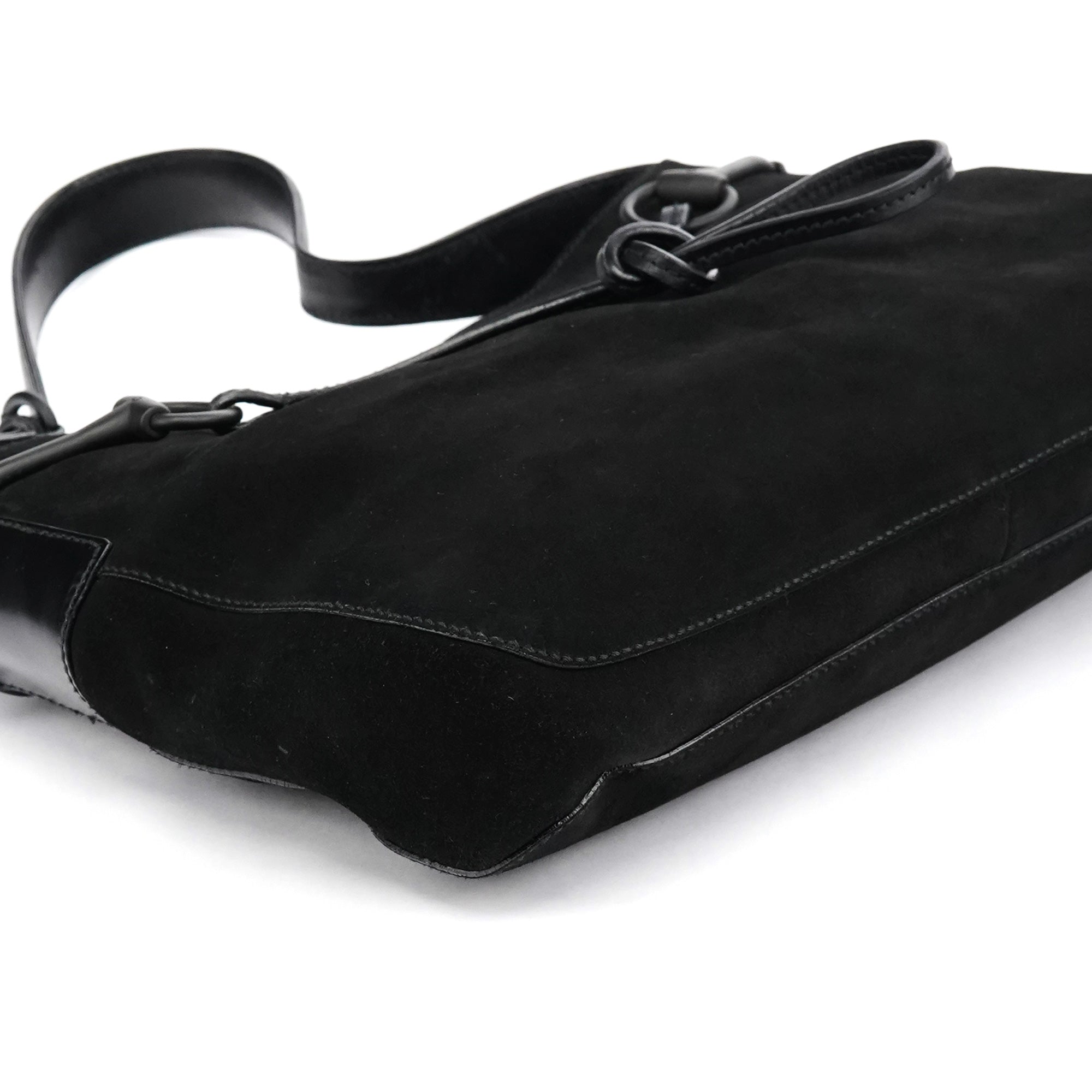 101975 Black Suede Horsebit Shoulder Bag