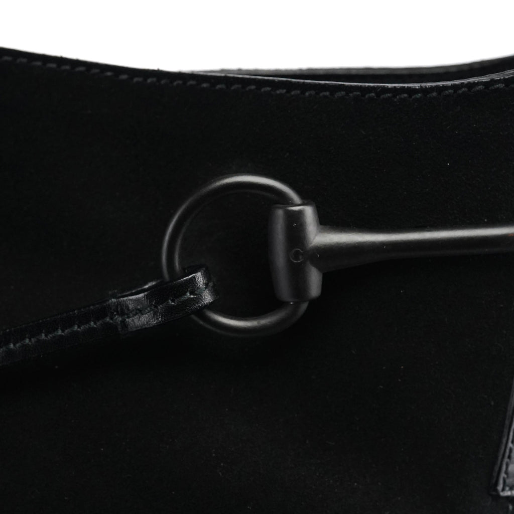101975 Black Suede Horsebit Shoulder Bag