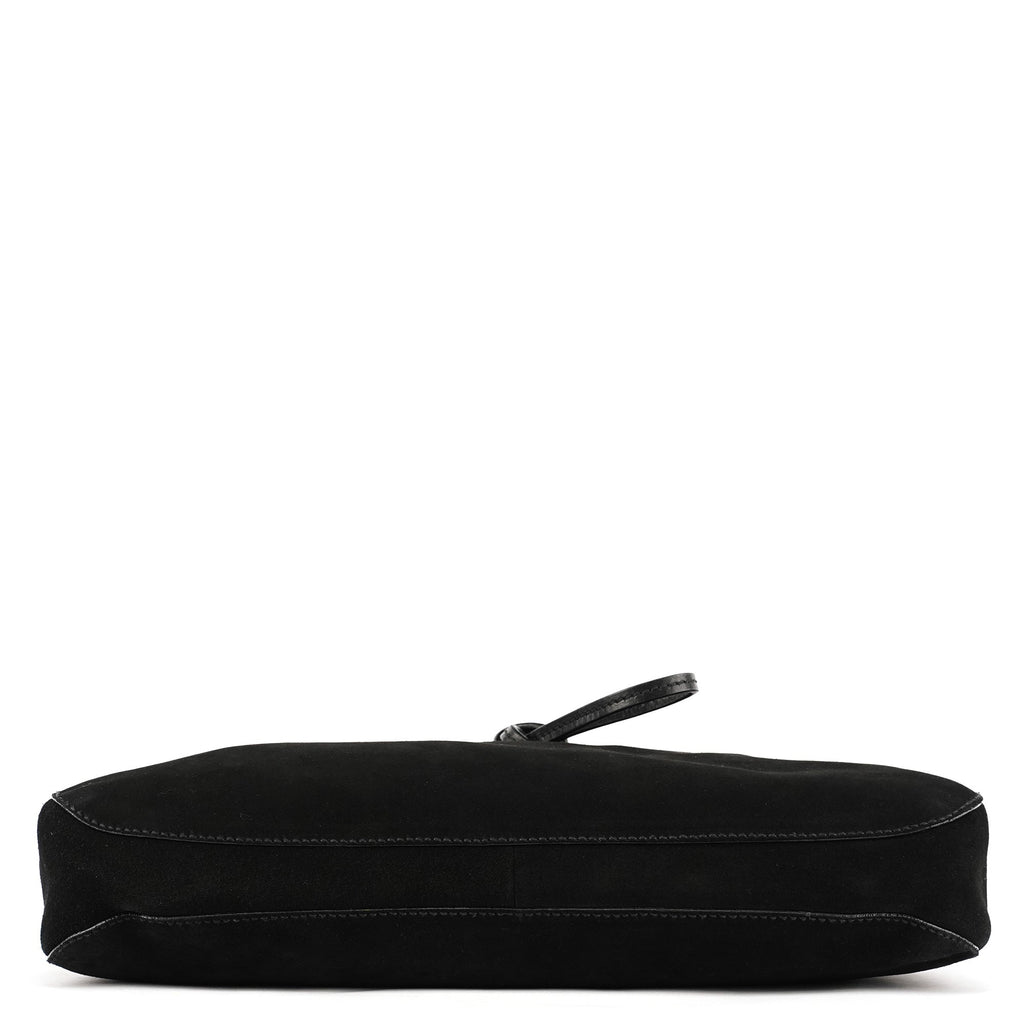 101975 Black Suede Horsebit Shoulder Bag