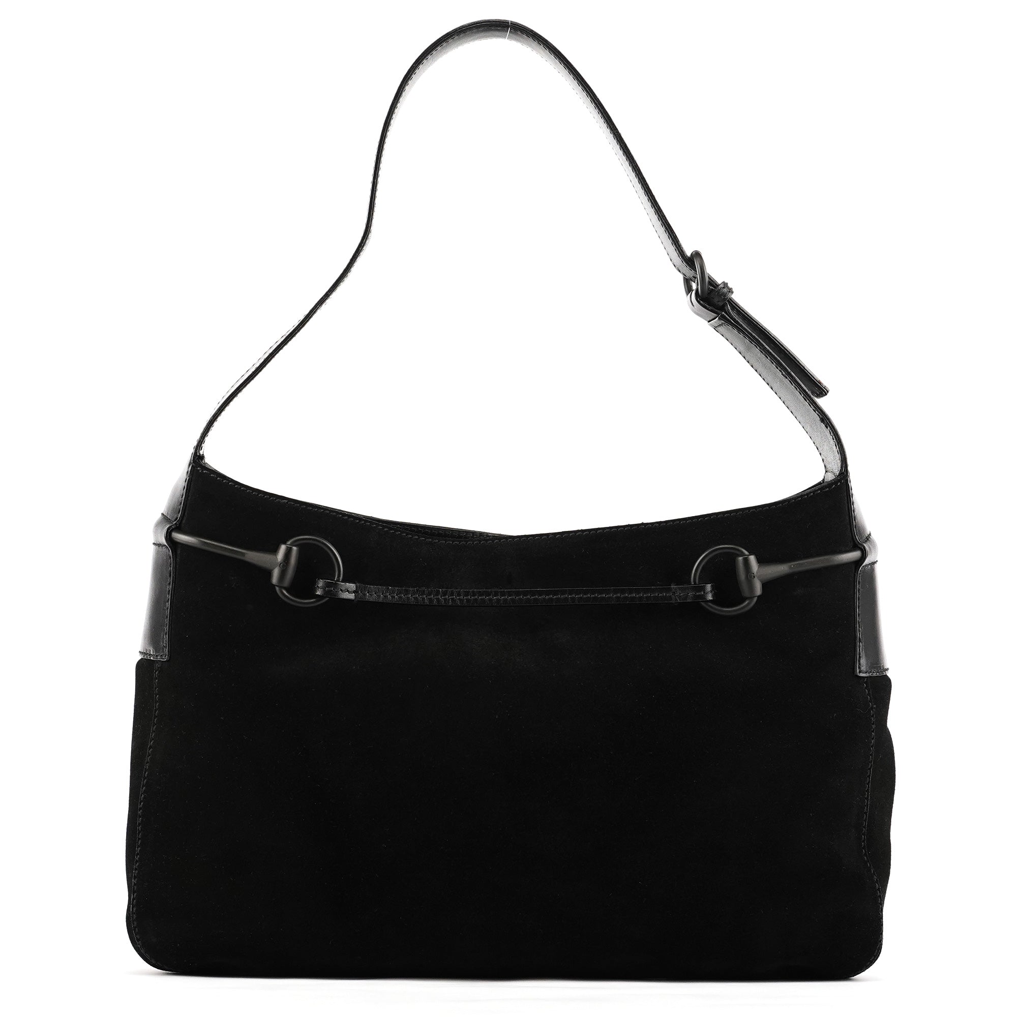 101975 Black Suede Horsebit Shoulder Bag