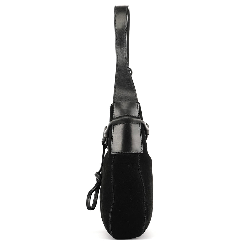 101975 Black Suede Horsebit Shoulder Bag