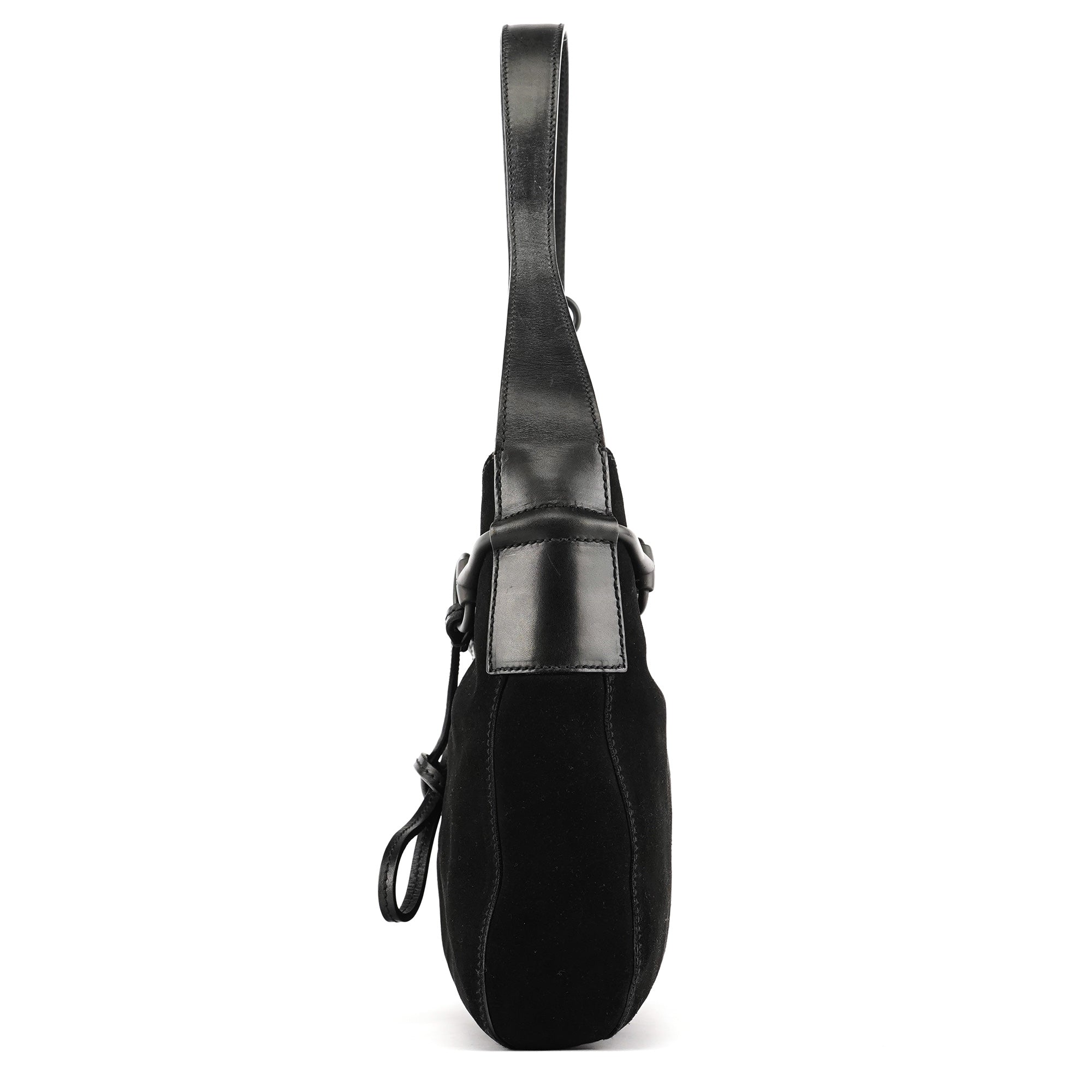 101975 Black Suede Horsebit Shoulder Bag