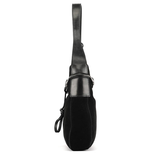 101975 Black Suede Horsebit Shoulder Bag