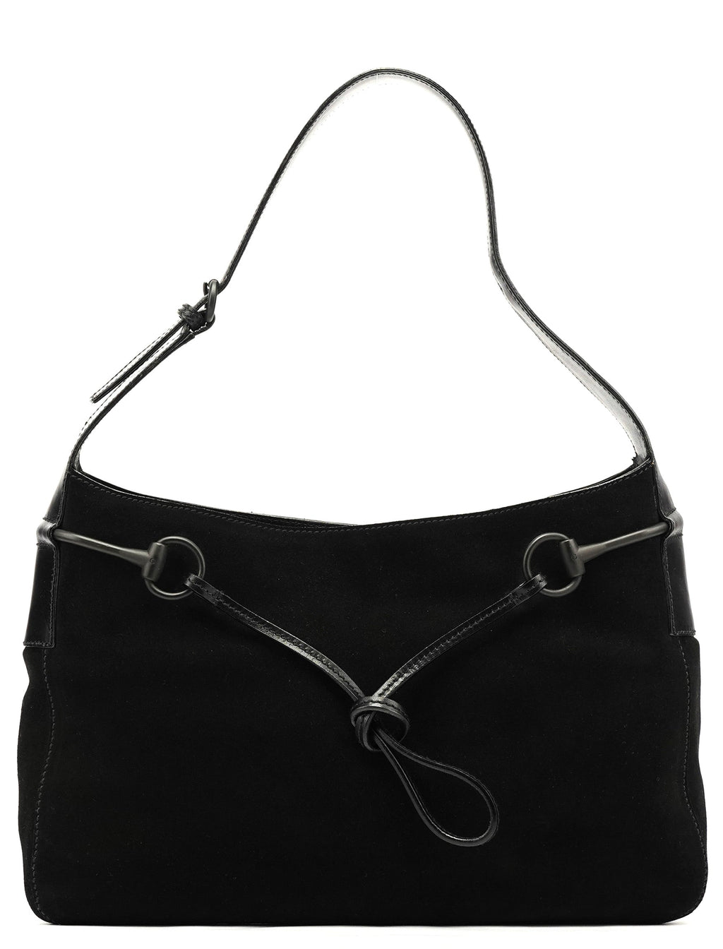 101975 Black Suede Horsebit Shoulder Bag