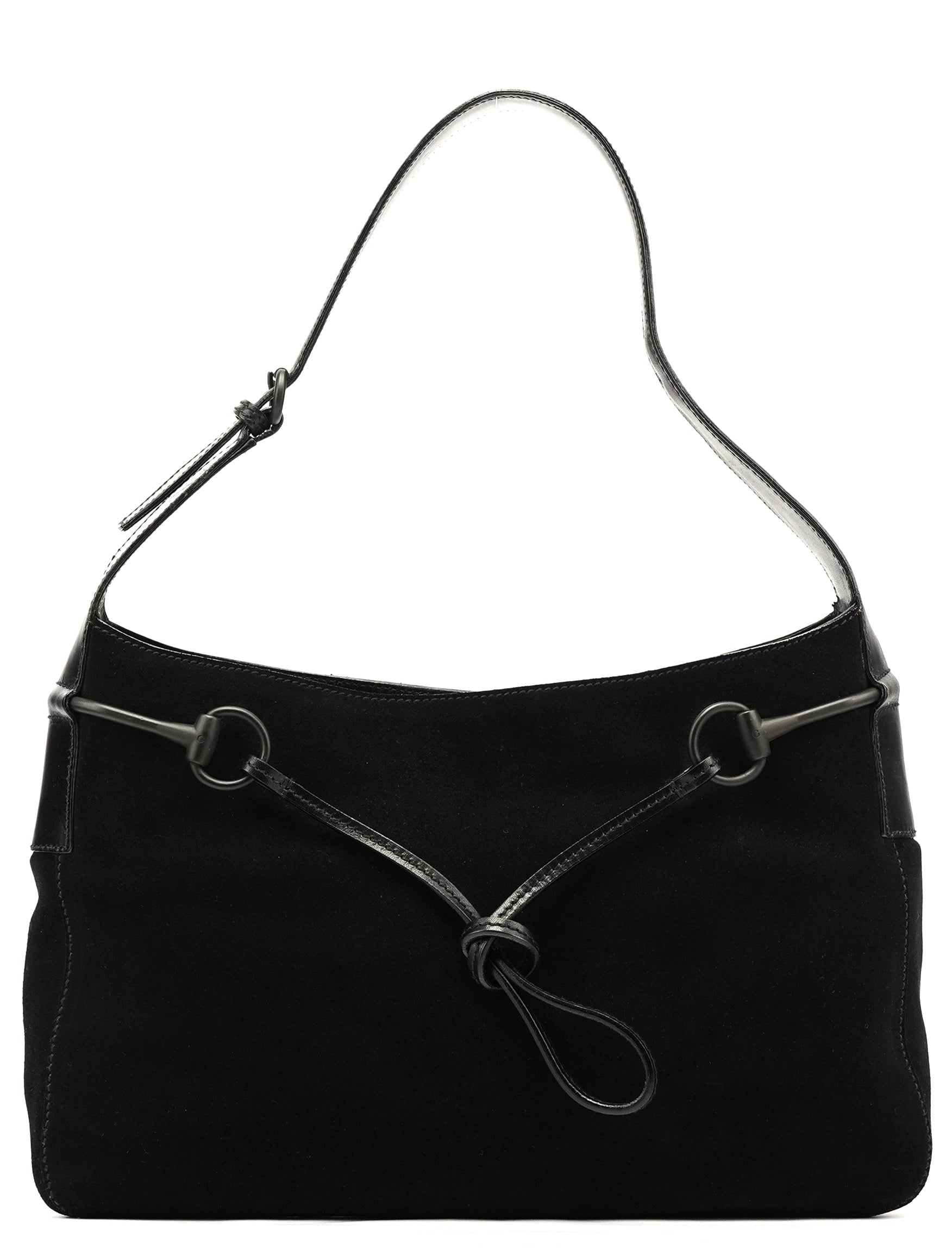 101975 Black Suede Horsebit Shoulder Bag