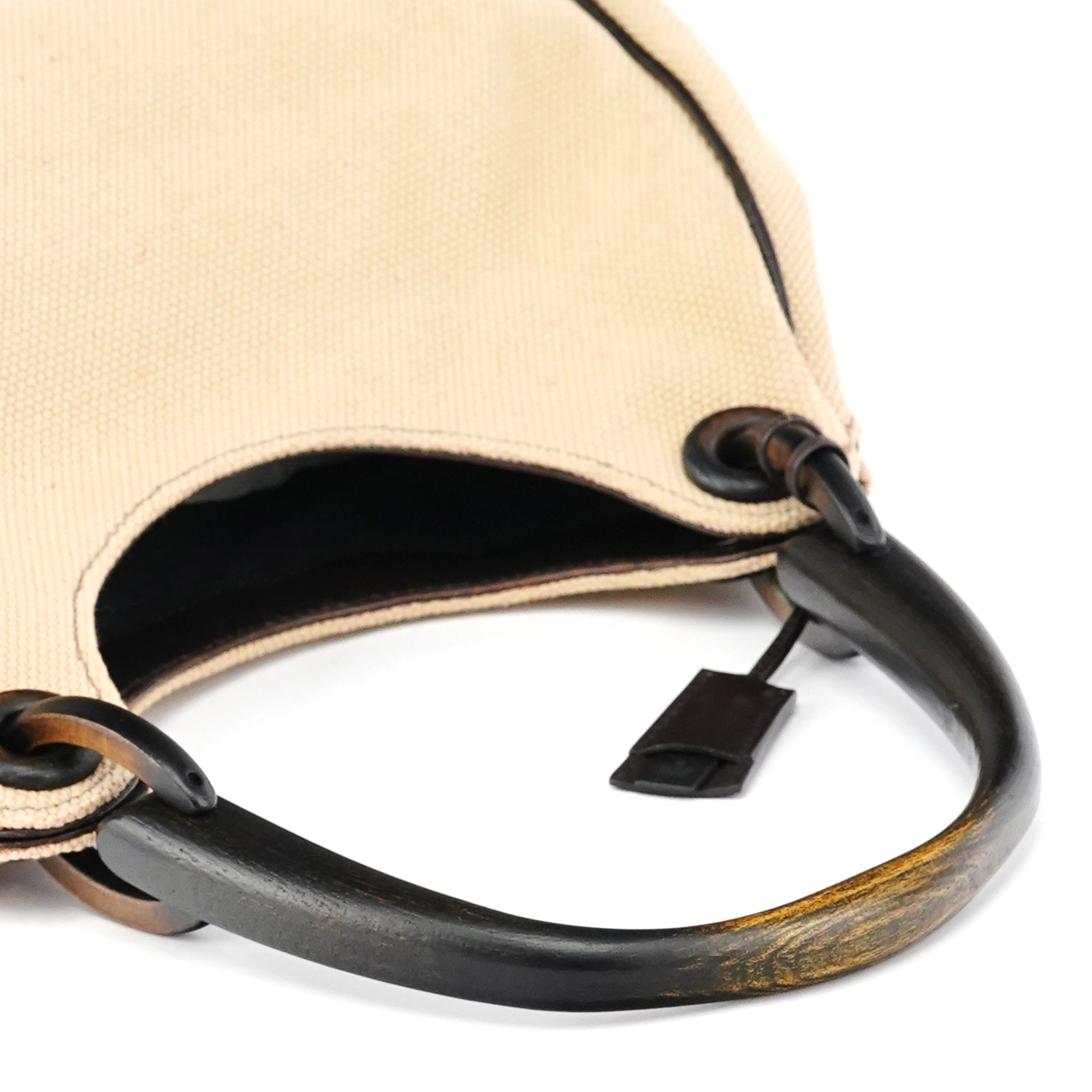 106495 Beige Canvas Wood Handle Shoulder Bag