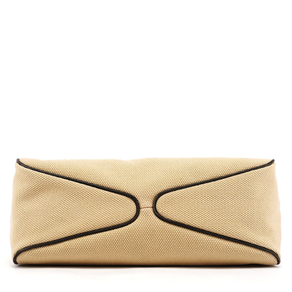 106495 Beige Canvas Wood Handle Shoulder Bag