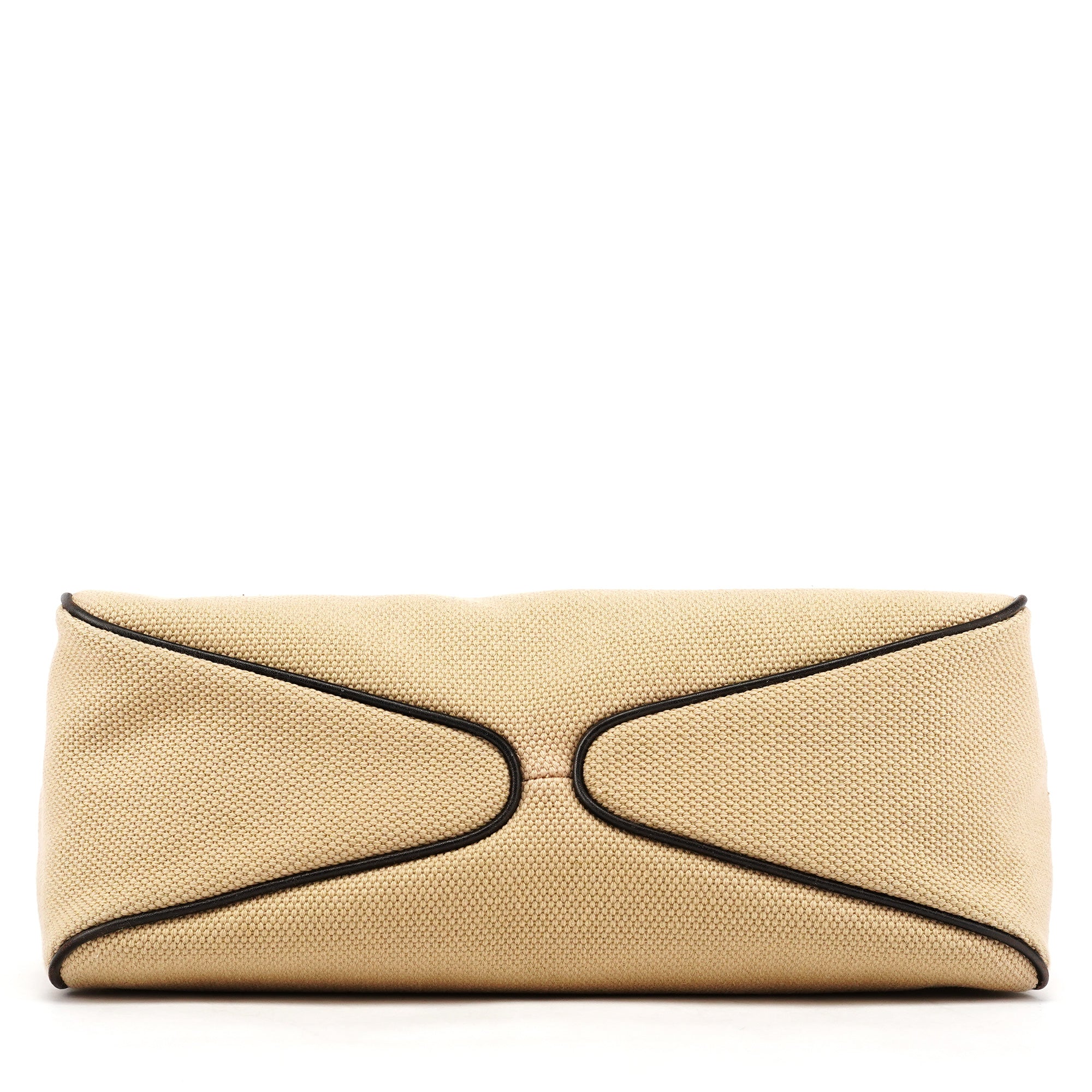 106495 Beige Canvas Wood Handle Shoulder Bag