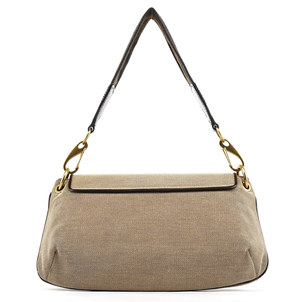 106671 Beige Brown Canvas Shoulder Bag