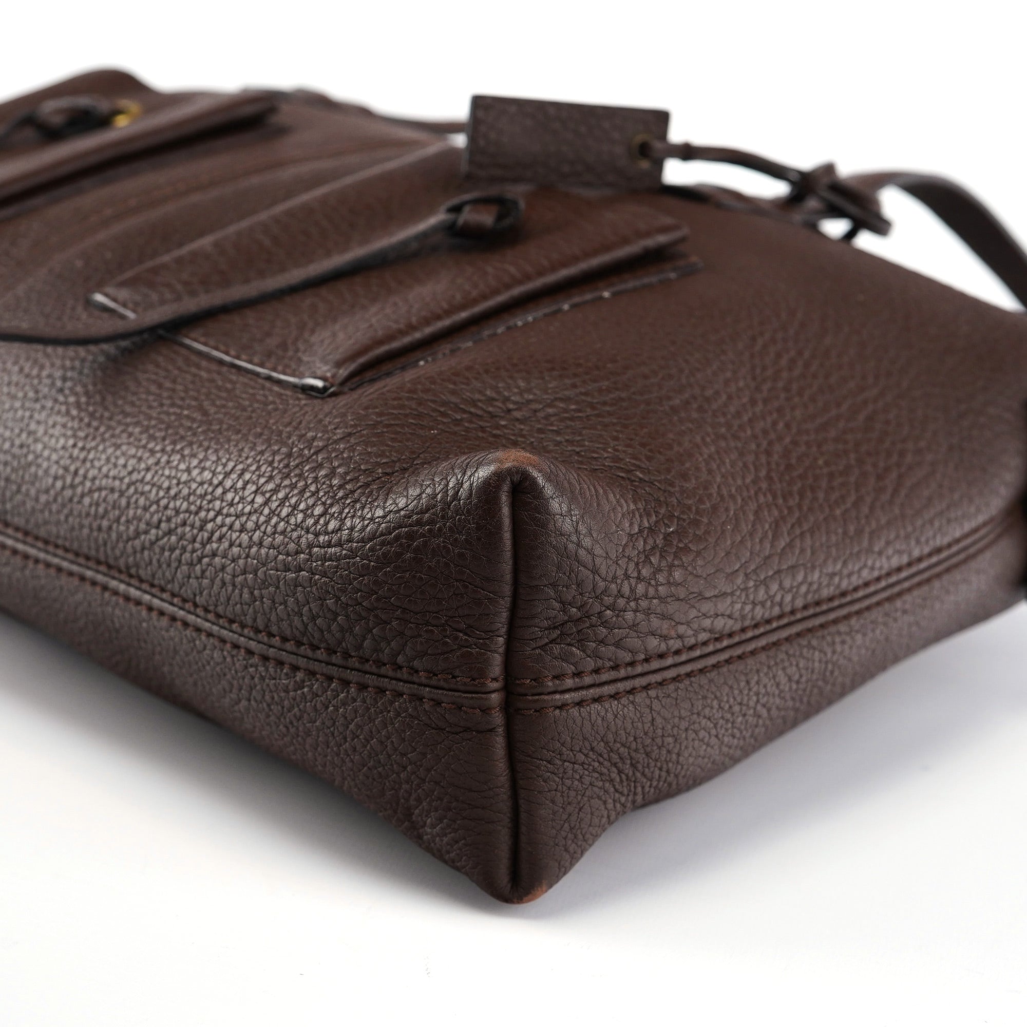 109132 Brown Leather Pocket Tote Bag