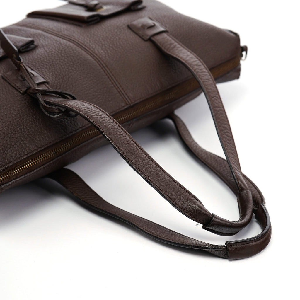 109132 Brown Leather Pocket Tote Bag