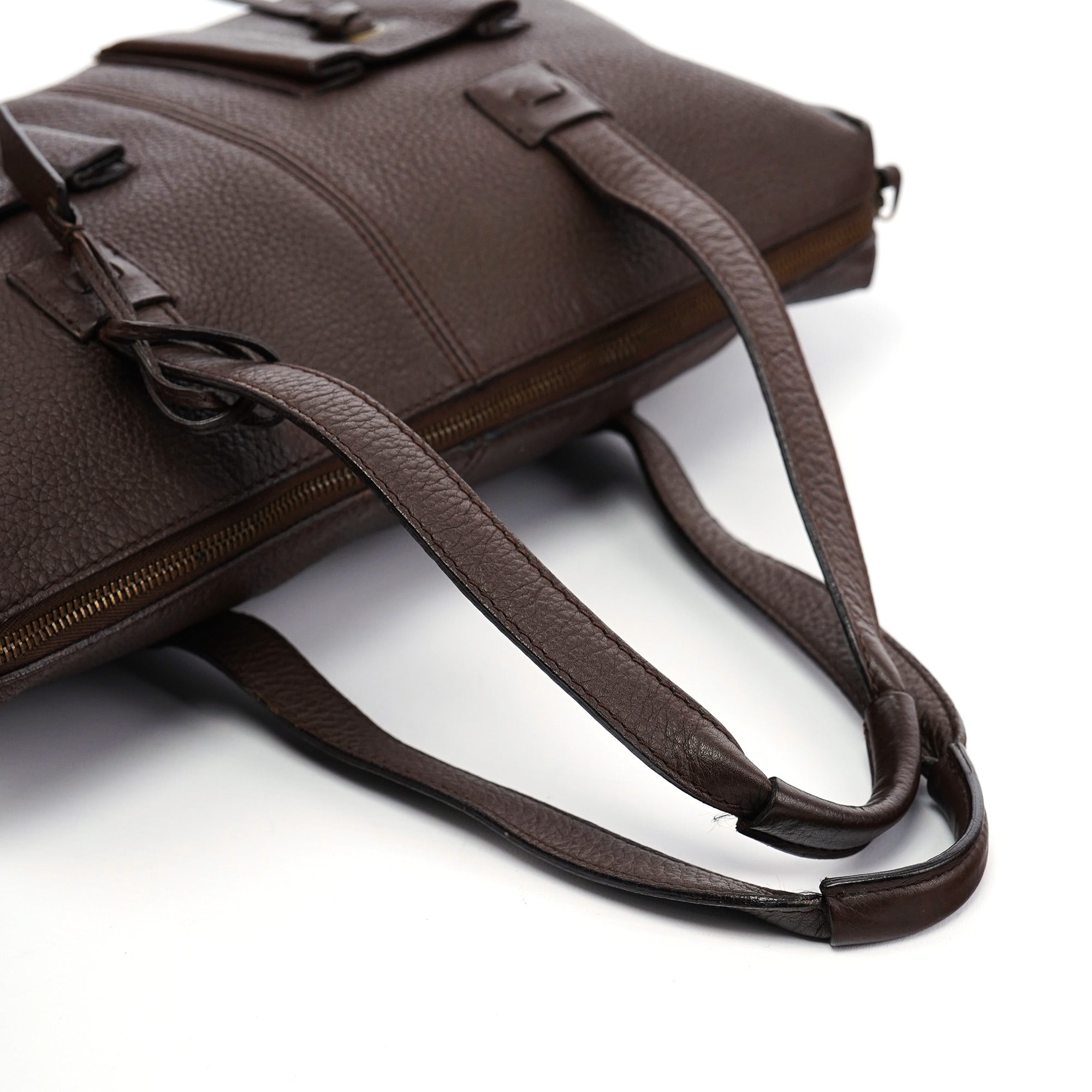 109132 Brown Leather Pocket Tote Bag