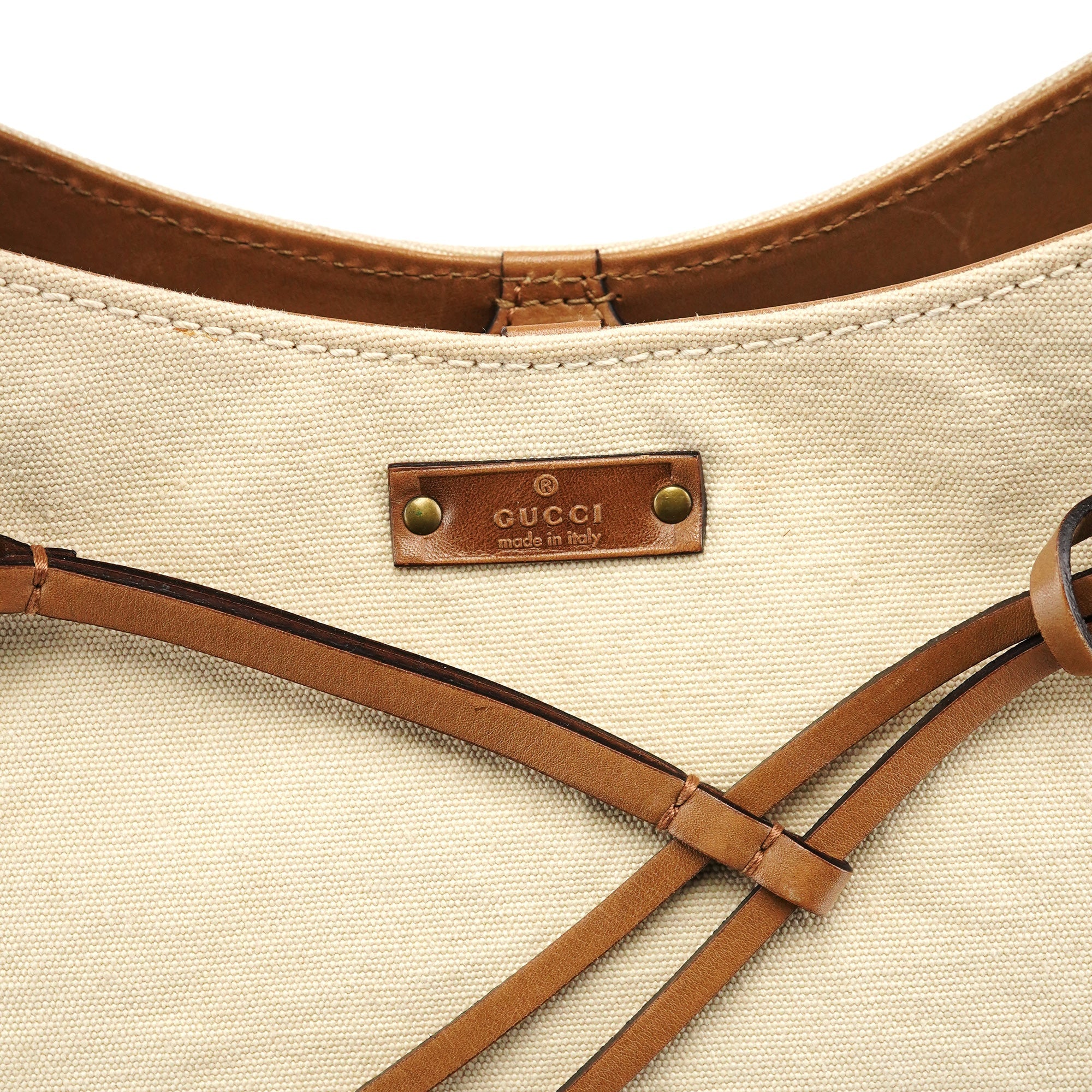 109136 Beige Canvas Bamboo Top Handle Bag