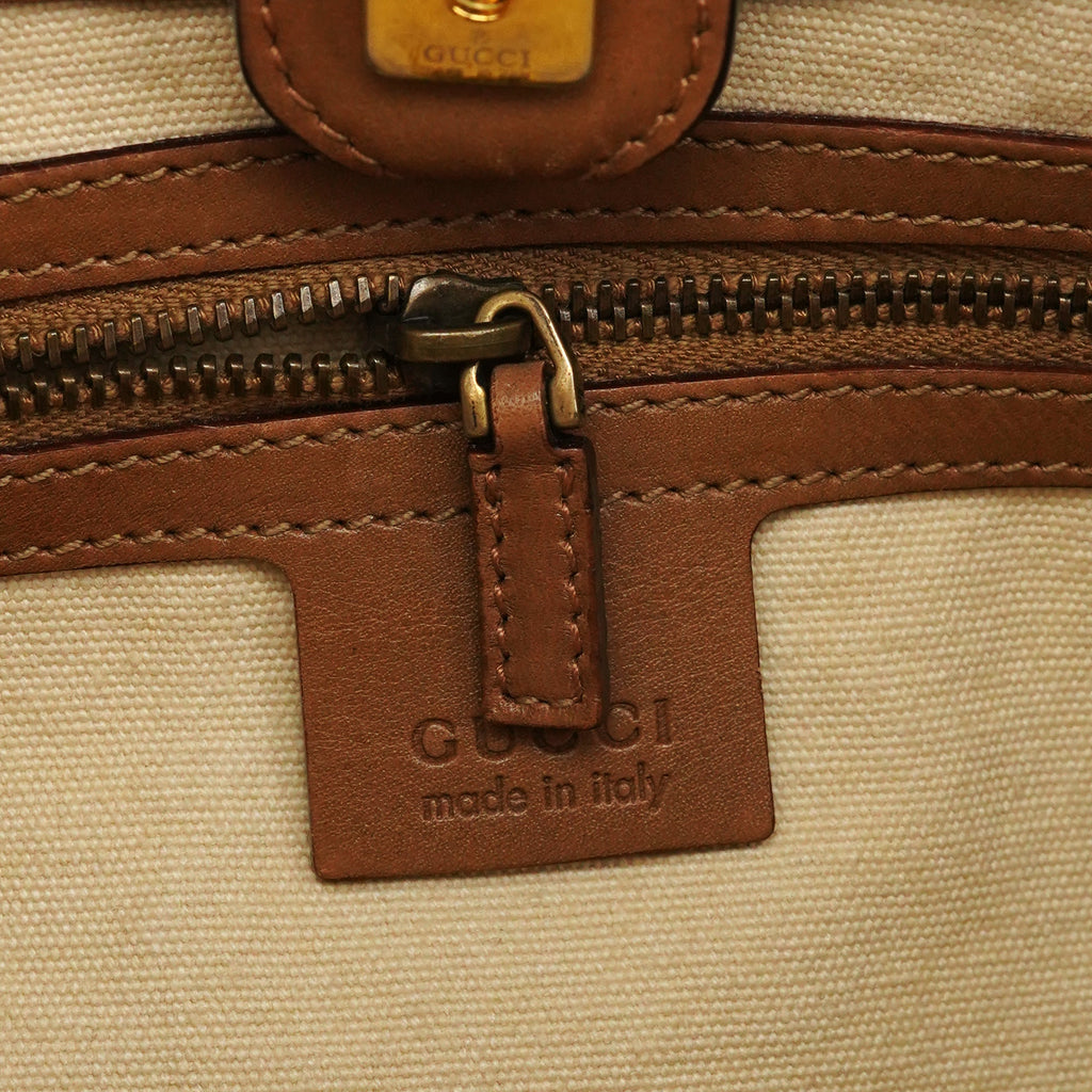 109136 Beige Canvas Bamboo Top Handle Bag