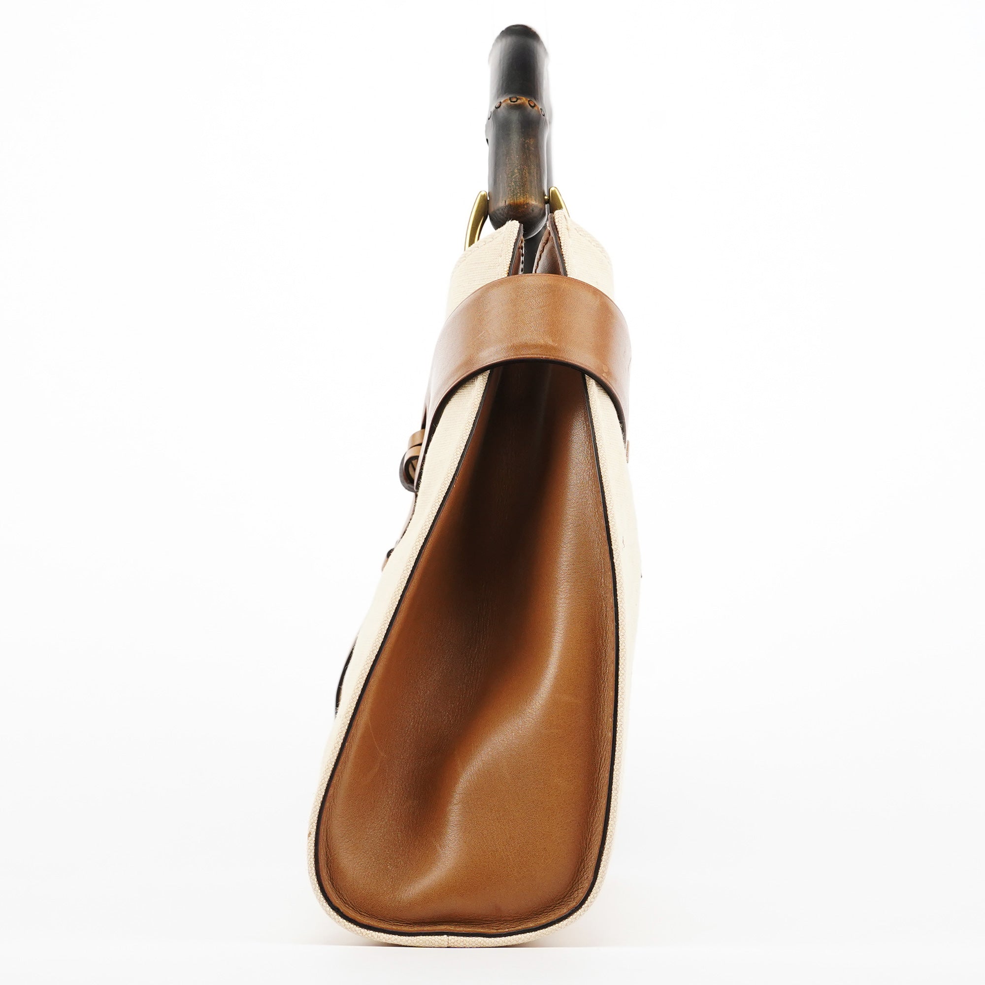 109136 Beige Canvas Bamboo Top Handle Bag