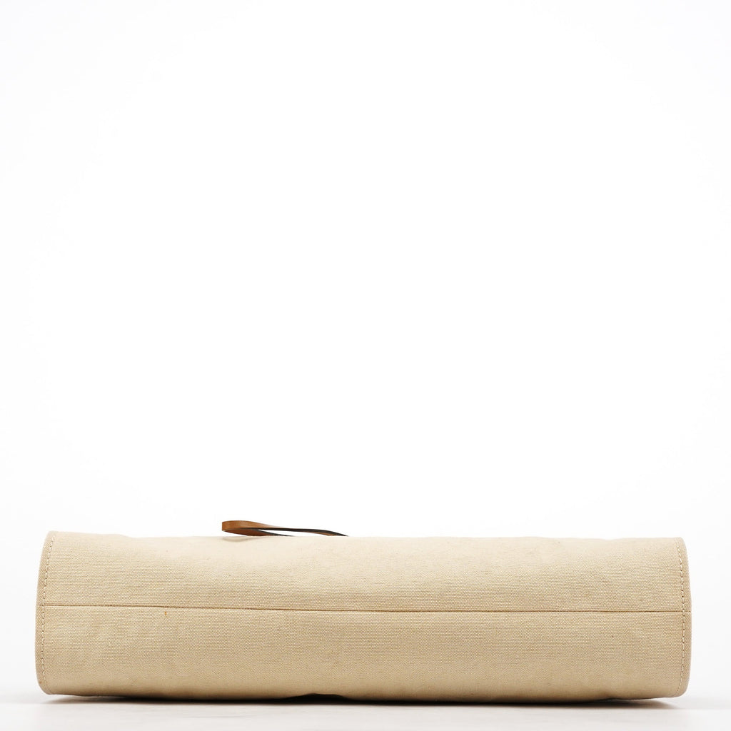 109136 Beige Canvas Bamboo Top Handle Bag