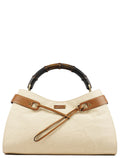 109136 Beige Canvas Bamboo Top Handle Bag