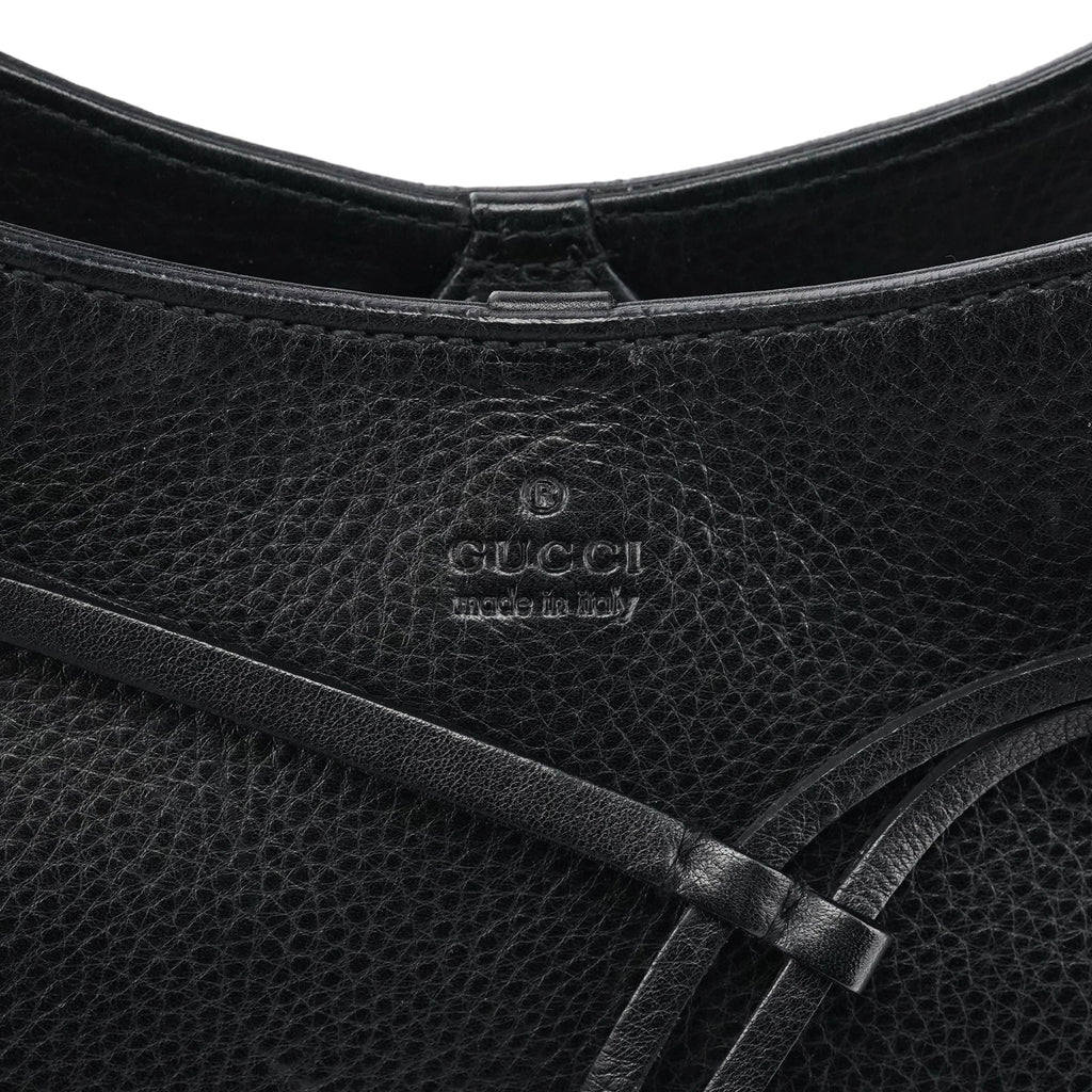 109136 Black Leather Bamboo Top Handle Bag