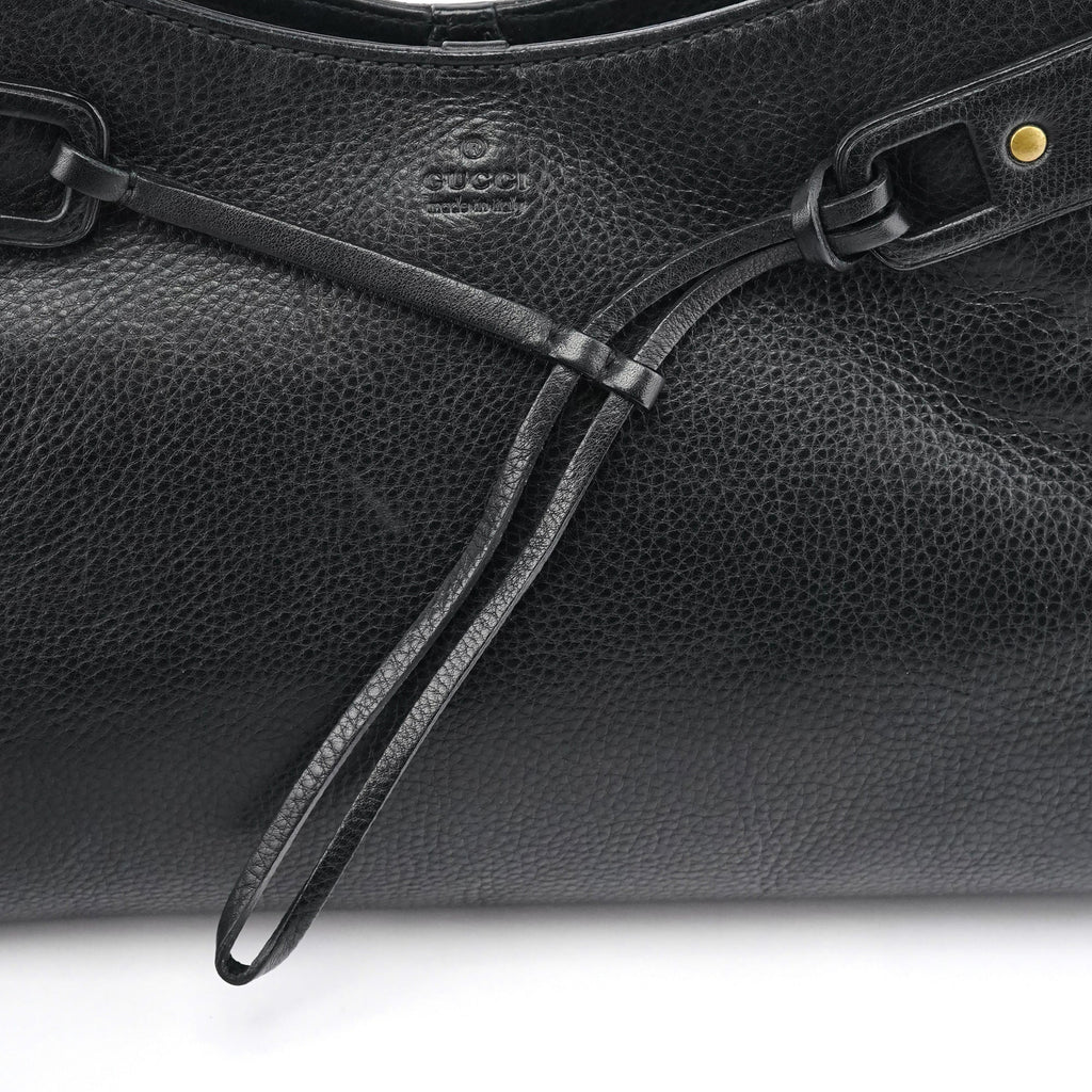 109136 Black Leather Bamboo Top Handle Bag
