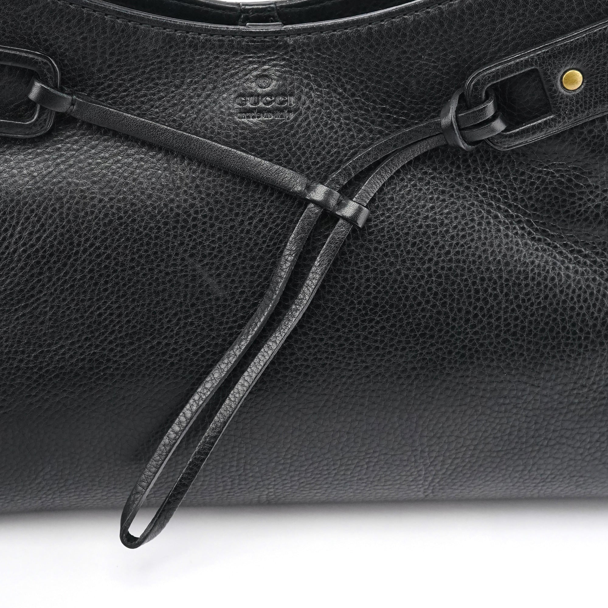 109136 Black Leather Bamboo Top Handle Bag