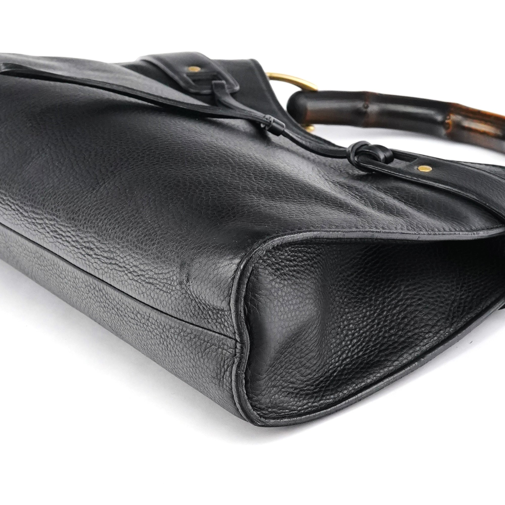 109136 Black Leather Bamboo Top Handle Bag