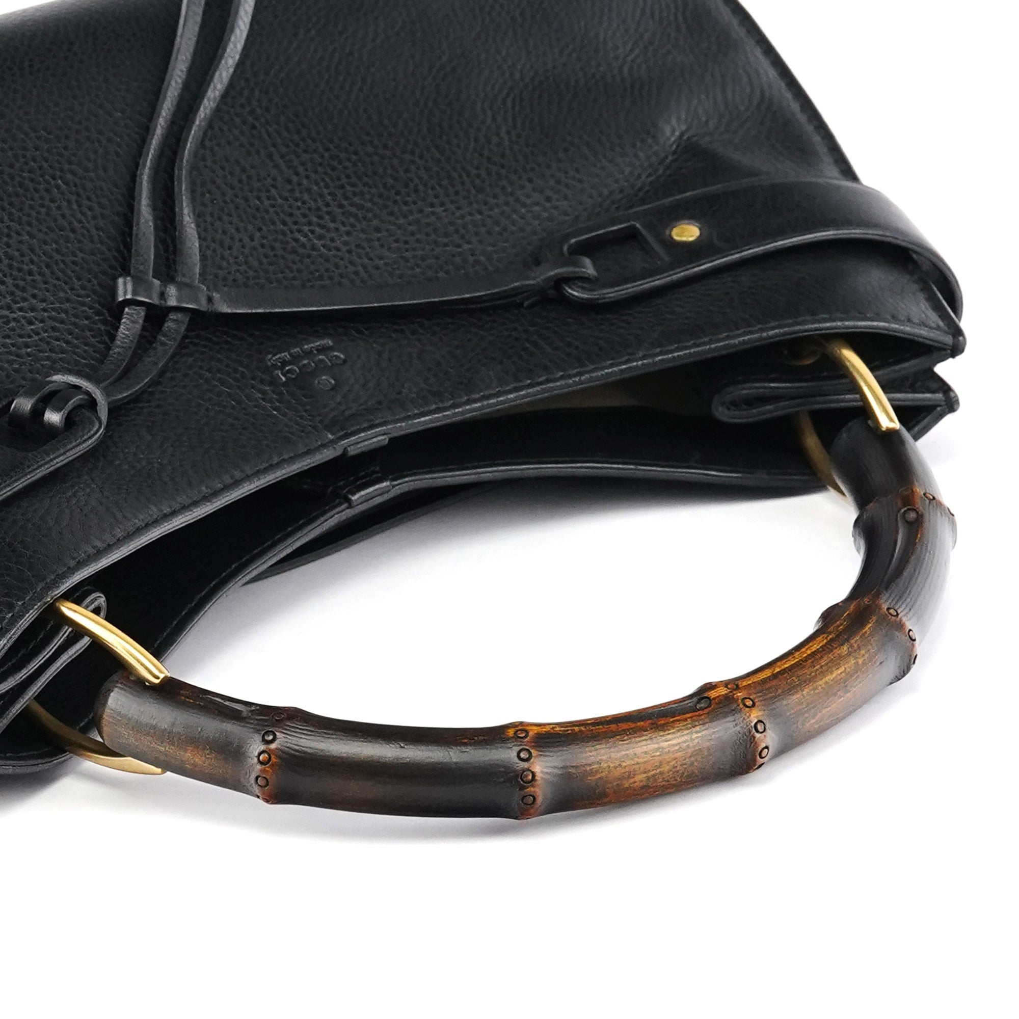 109136 Black Leather Bamboo Top Handle Bag