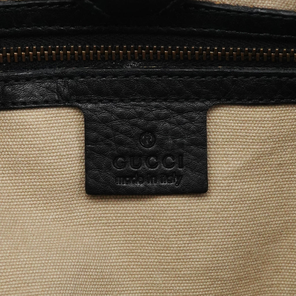 109136 Black Leather Bamboo Top Handle Bag