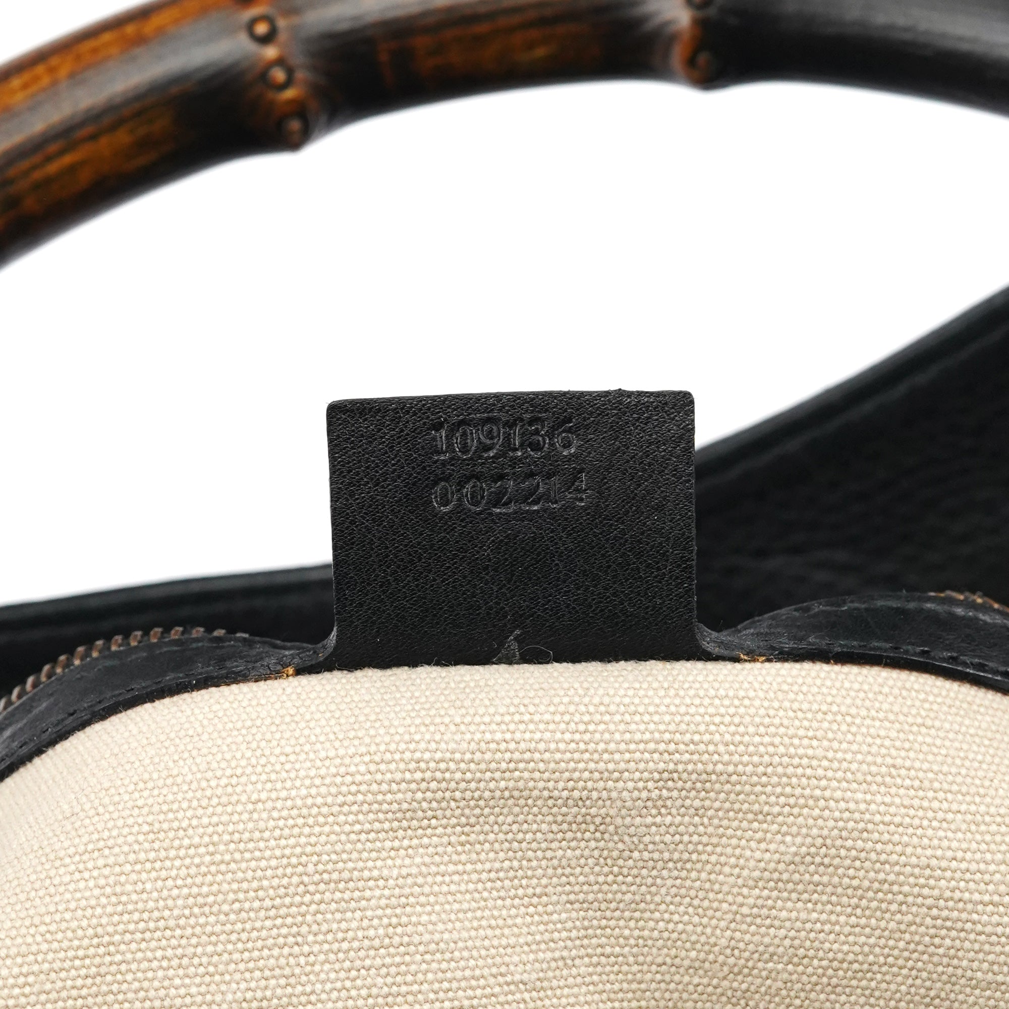 109136 Black Leather Bamboo Top Handle Bag