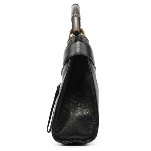 109136 Black Leather Bamboo Top Handle Bag