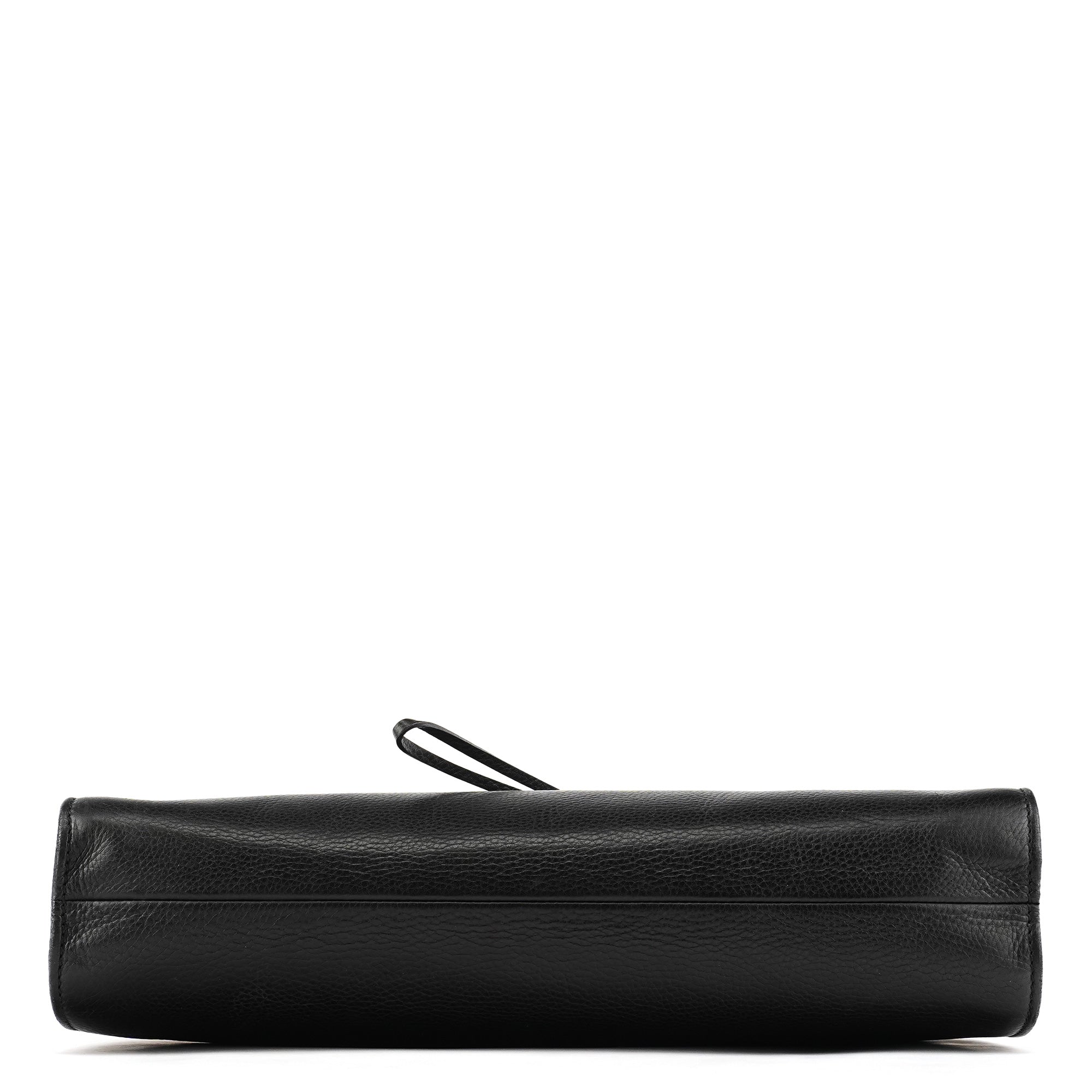 109136 Black Leather Bamboo Top Handle Bag