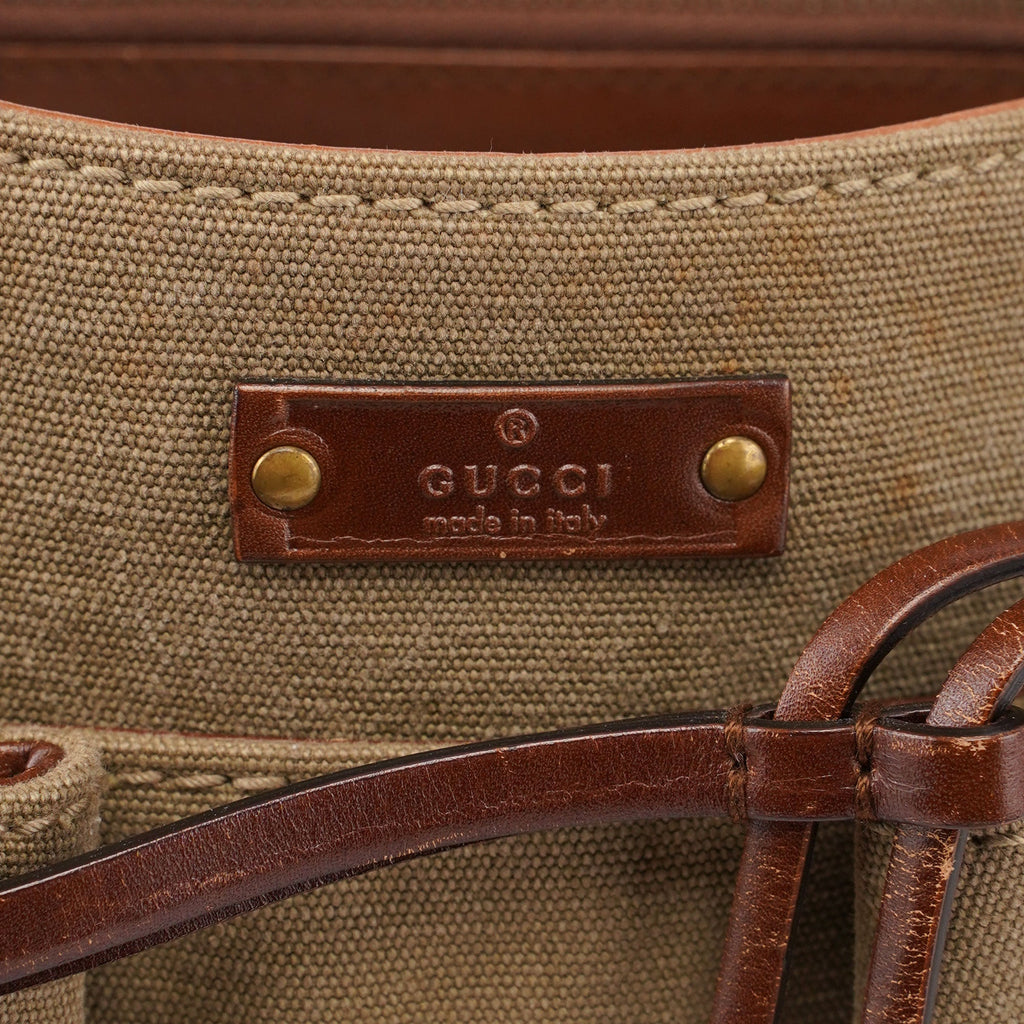 109138 Beige Canvas Bamboo Dual Handle Bag