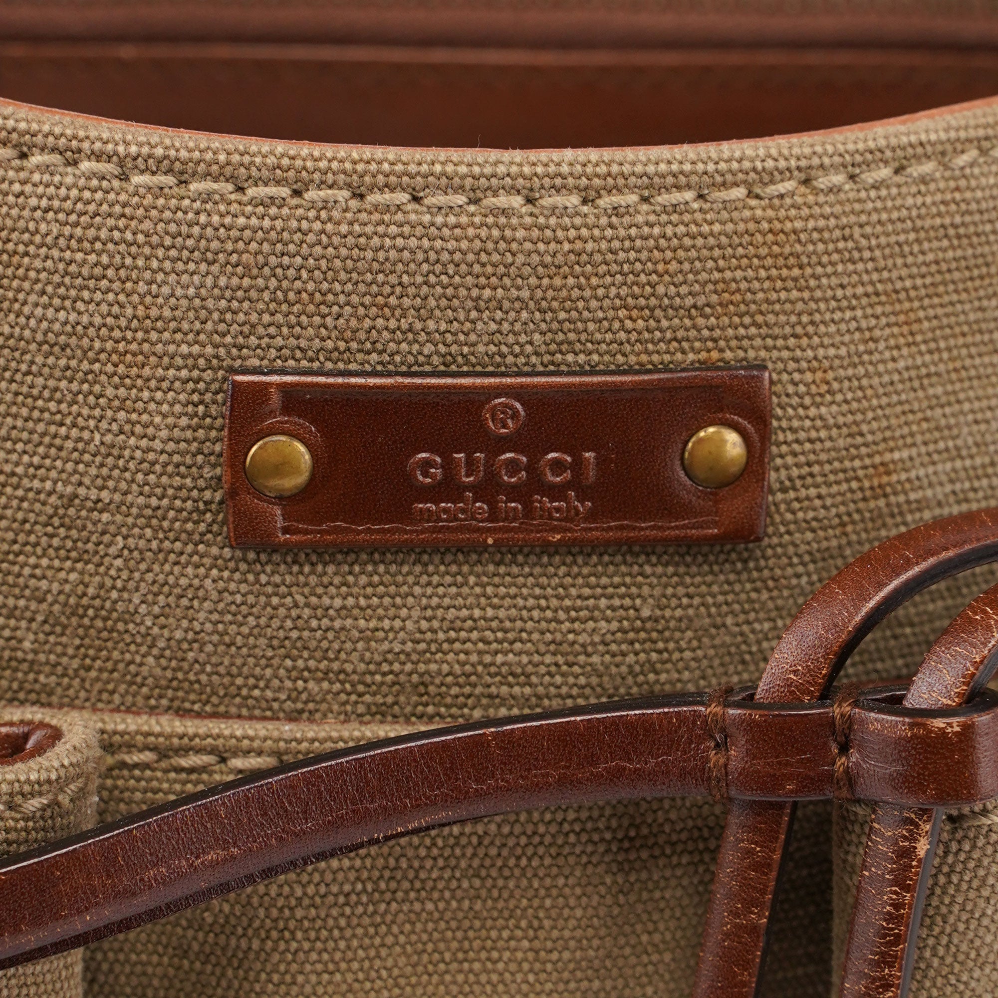 109138 Beige Canvas Bamboo Dual Handle Bag