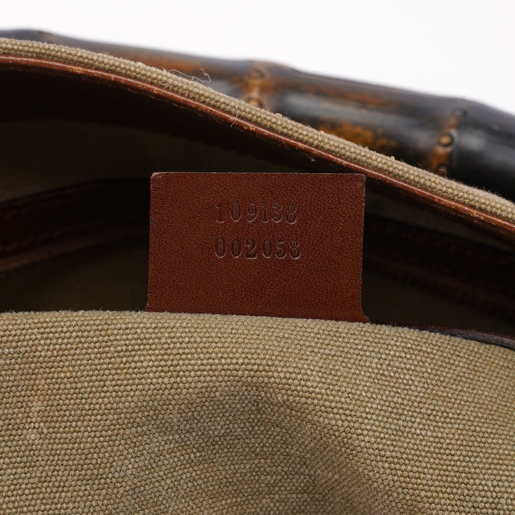 109138 Beige Canvas Bamboo Dual Handle Bag