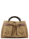 109138 Beige Canvas Bamboo Dual Handle Bag