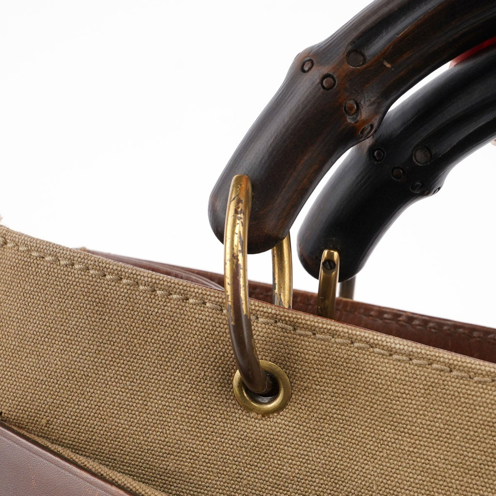 109138 Beige Canvas Bamboo Dual Handle Bag