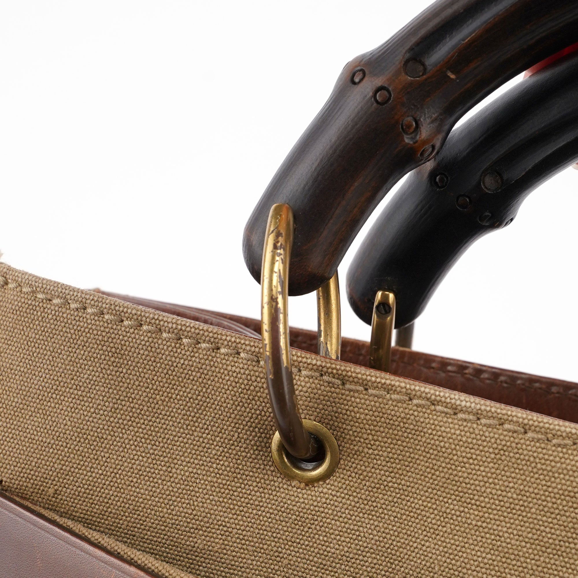 109138 Beige Canvas Bamboo Dual Handle Bag