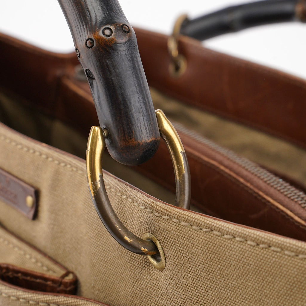 109138 Beige Canvas Bamboo Dual Handle Bag
