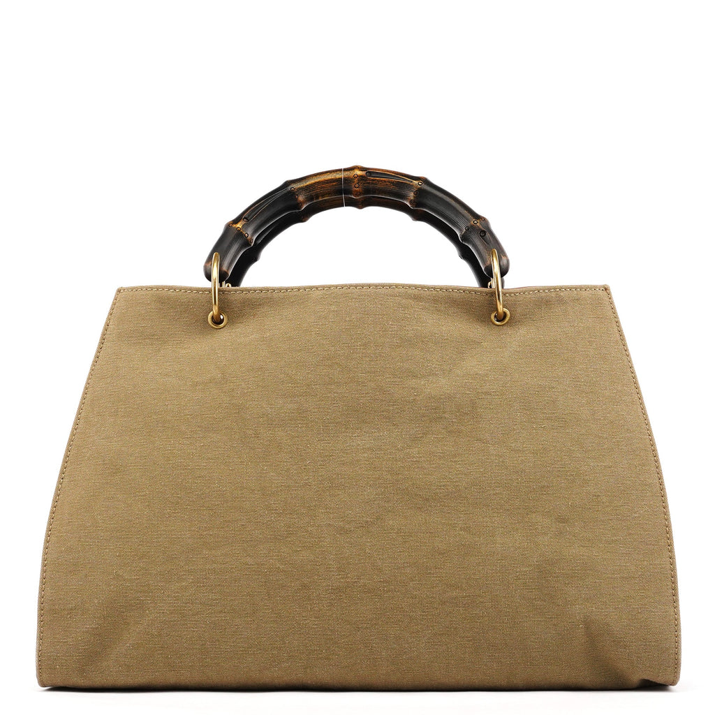 109138 Beige Canvas Bamboo Tote Bag