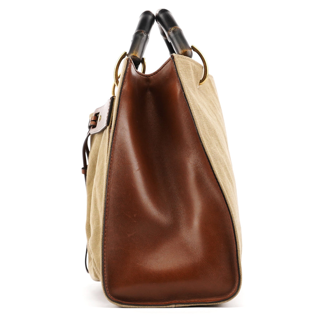 109138 Beige Canvas Bamboo Tote Bag