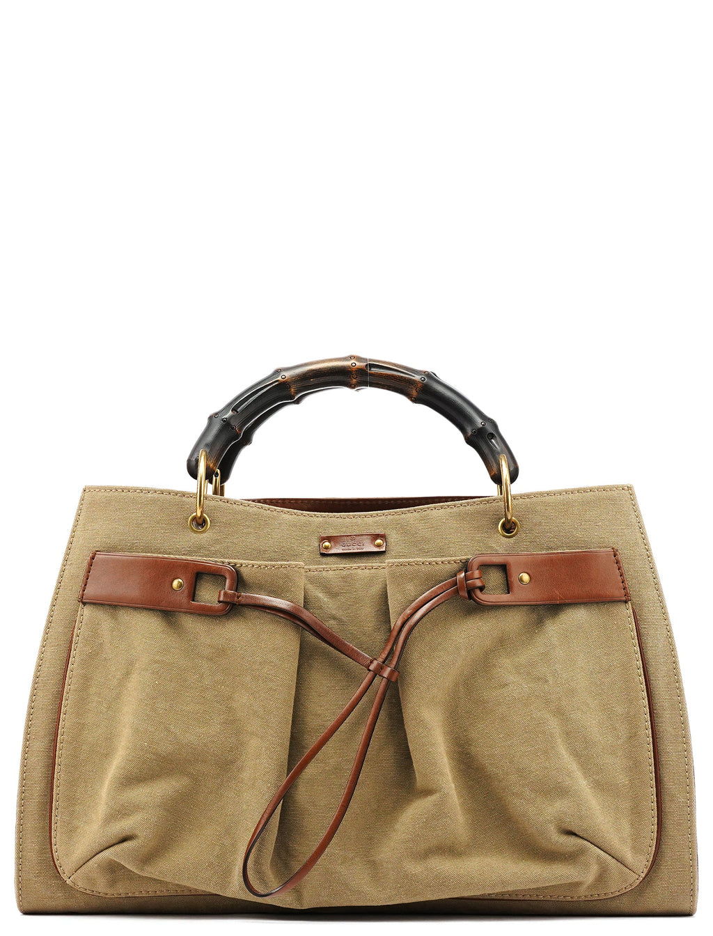 109138 Beige Canvas Bamboo Tote Bag