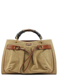 109138 Beige Canvas Bamboo Tote Bag