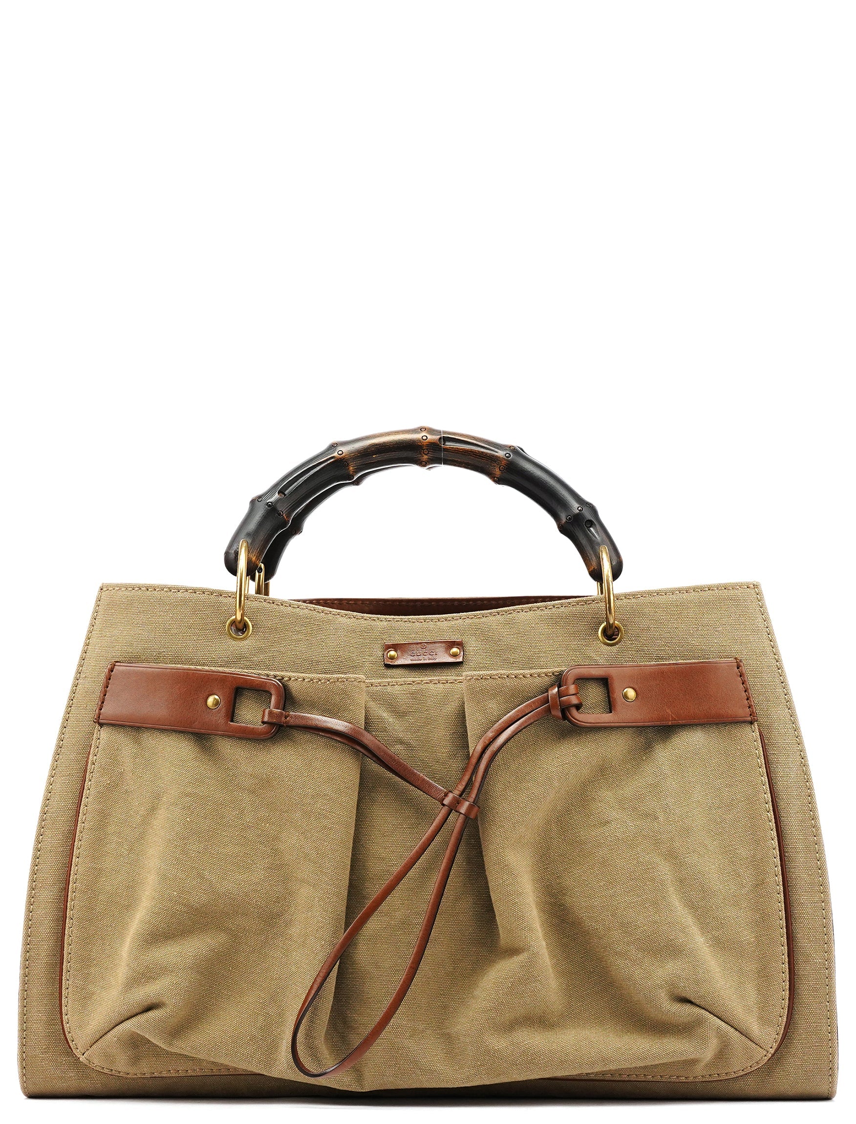 109138 Beige Canvas Bamboo Tote Bag