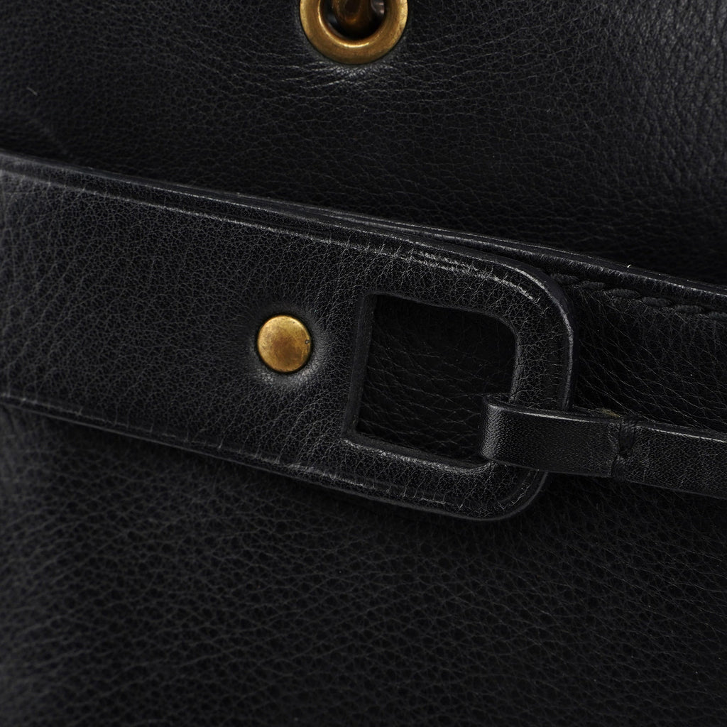 109138 Black Calfskin Bamboo Dual Handle Bag