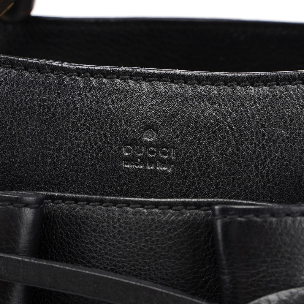 109138 Black Calfskin Bamboo Dual Handle Bag