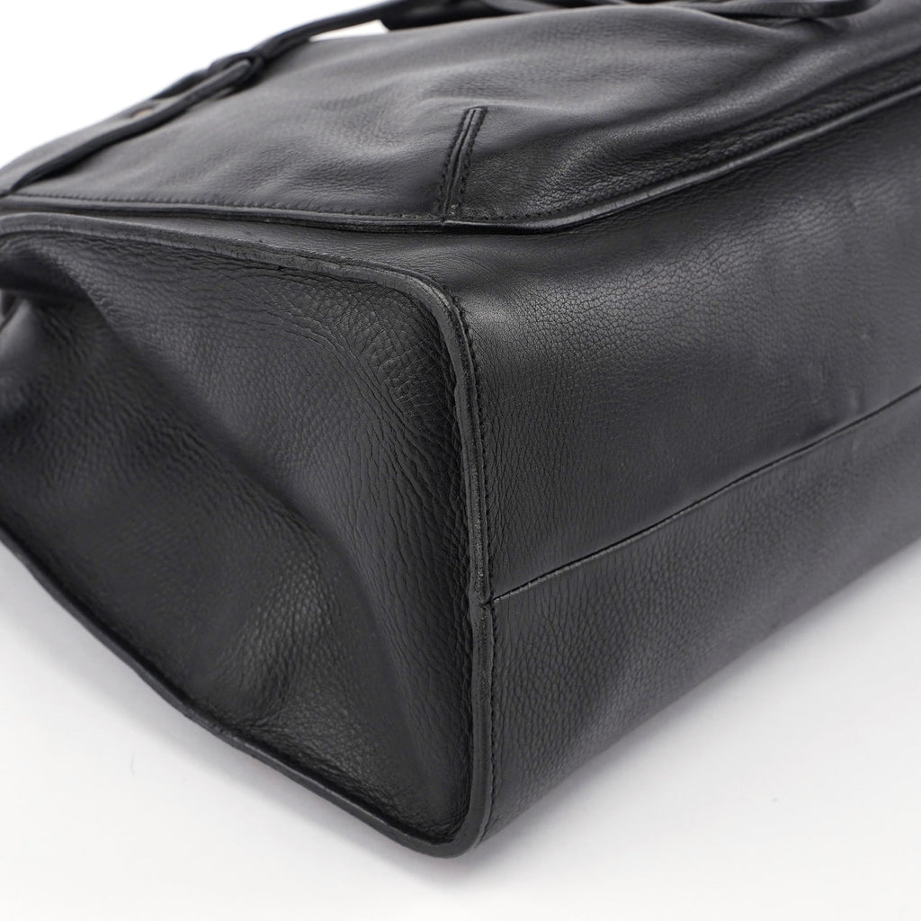 109138 Black Calfskin Bamboo Dual Handle Bag