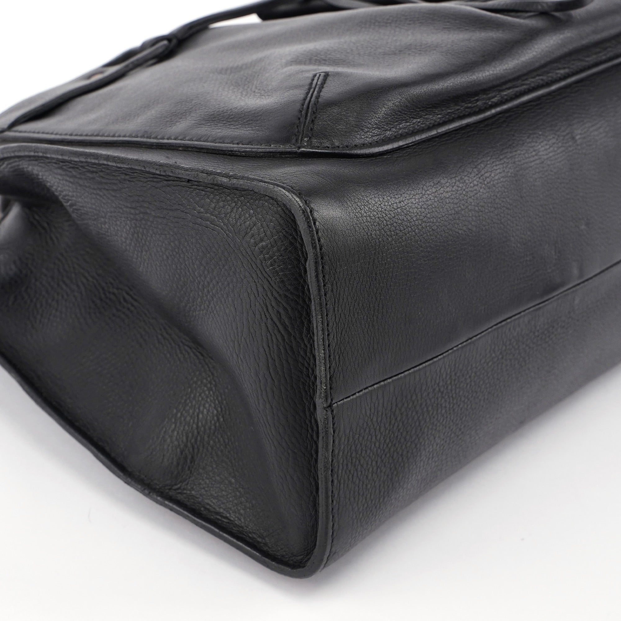 109138 Black Calfskin Bamboo Dual Handle Bag